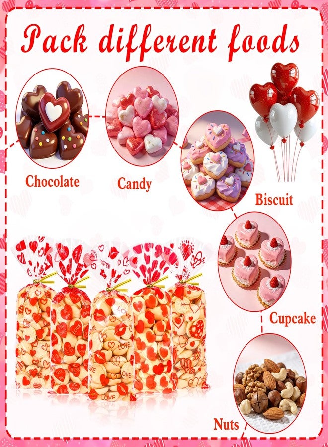 Konsait 100 Pcs Valentine Cellophane Treat Bags with Golden Twist Ties 5 Style Clear Treat Bags for Valentines Day Wedding Birthday Party Favor Supplies - Image 3